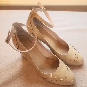 Beige ankle strap pumps